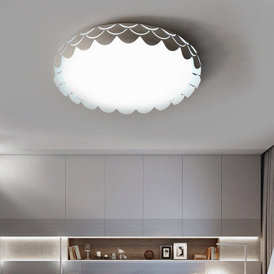 Contemporary Metal White Led Ceiling Lamp With Fish Scale Design - Ideal For Dining Room