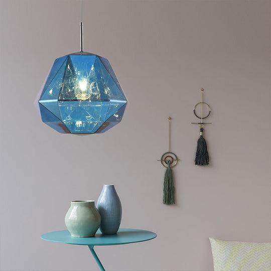 Contemporary 1-Light Pendant Lamp – Acrylic Shade In Black/Silver/Blue Diamond Ceiling Hanging Light