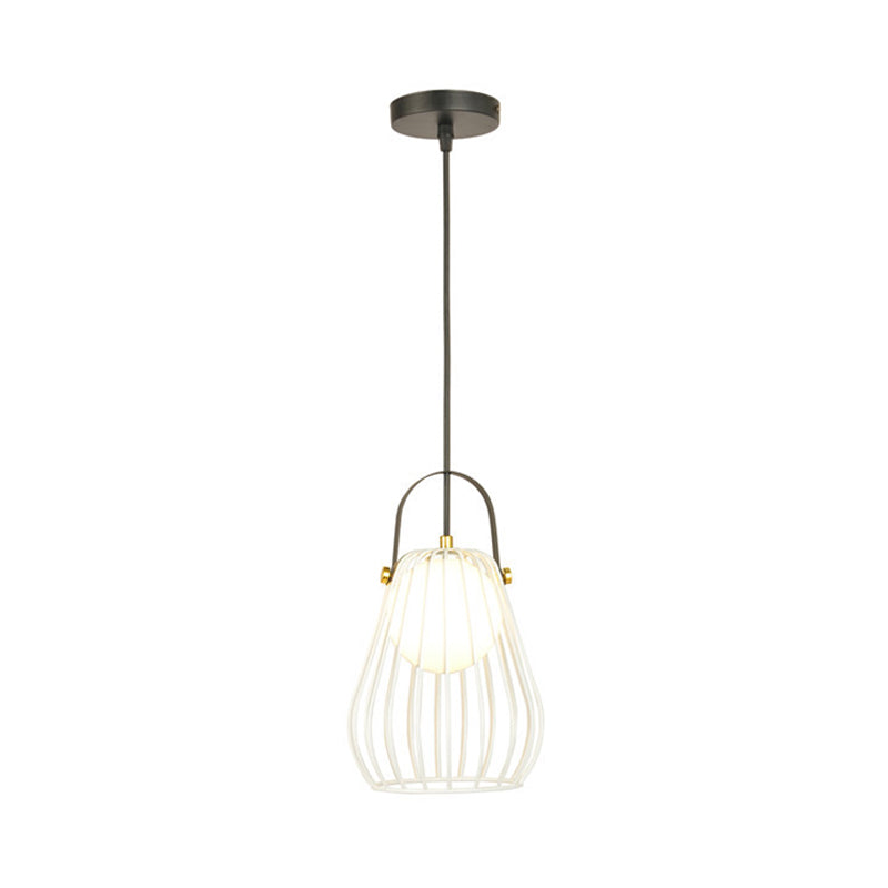 Gourd Cage Pendant Light Kit - Minimalist Metal Hanging Ceiling (1 Light) In Black/White/Rose Gold