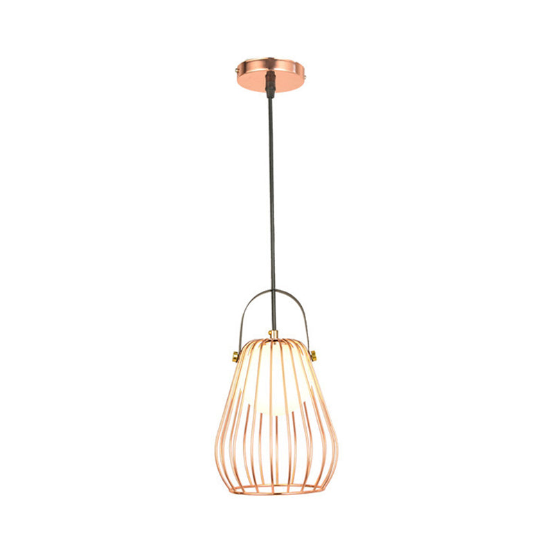 Gourd Cage Pendant Light Kit - Minimalist Metal Hanging Ceiling (1 Light) In Black/White/Rose Gold