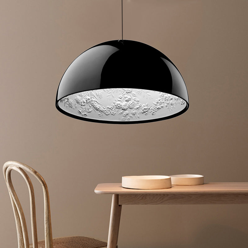 Modern Dome Pendant Lamp With Flower Pattern And Metallic Finish - Available In 3 Sizes