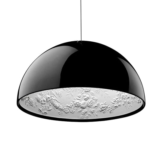 Modern Dome Pendant Lamp With Flower Pattern And Metallic Finish - Available In 3 Sizes