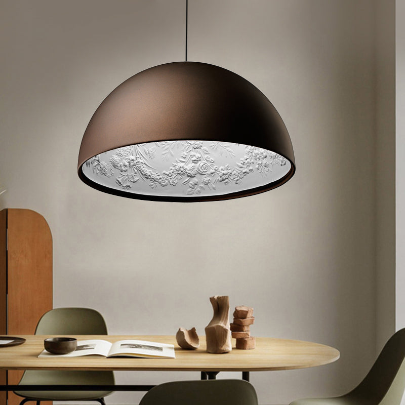 Dome Shade Pendant Lamp With Floral Interior Modern Metal Ceiling Light 1 Gold/Coffee/Black