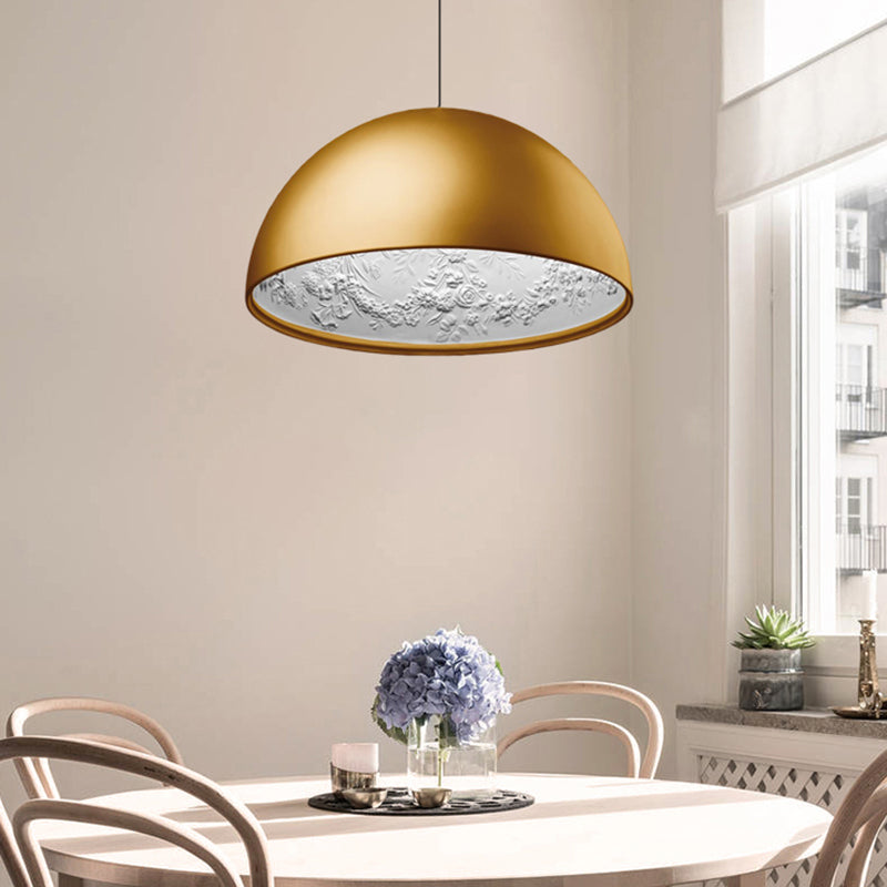 Modern Dome Pendant Lamp With Flower Pattern And Metallic Finish - Available In 3 Sizes