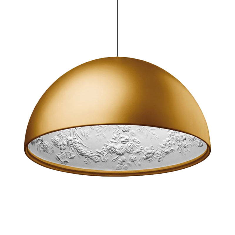 Dome Shade Pendant Lamp With Floral Interior Modern Metal Ceiling Light 1 Gold/Coffee/Black