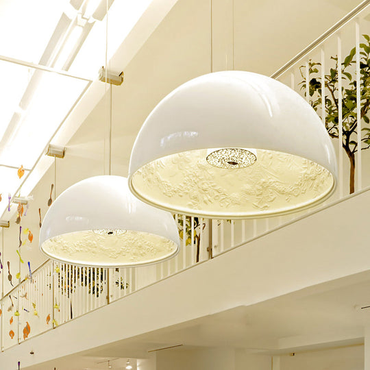 Modern Dome Pendant Lamp With Flower Pattern And Metallic Finish - Available In 3 Sizes White / 16