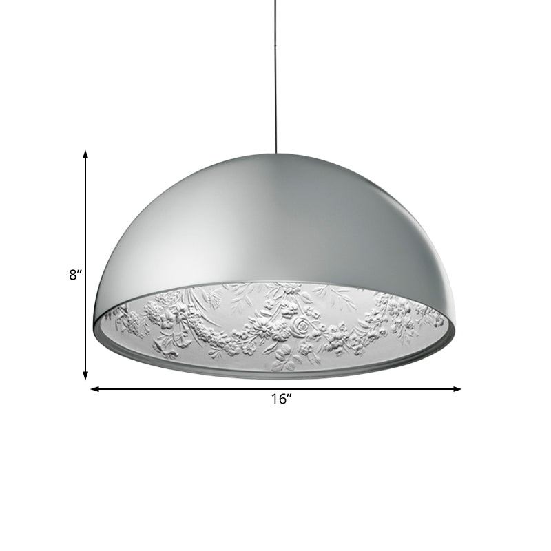Dome Shade Pendant Lamp With Floral Interior Modern Metal Ceiling Light 1 Gold/Coffee/Black