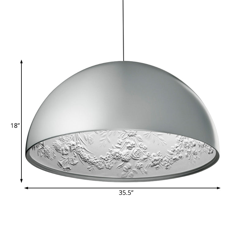 Dome Shade Pendant Lamp With Floral Interior Modern Metal Ceiling Light 1 Gold/Coffee/Black