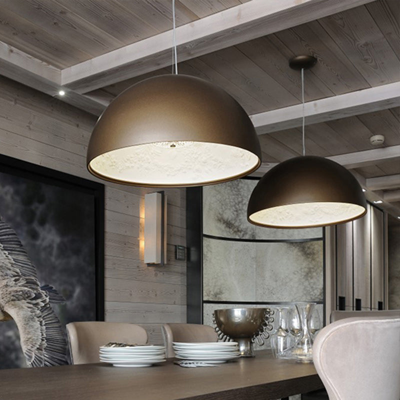 Modern Dome Pendant Lamp With Flower Pattern And Metallic Finish - Available In 3 Sizes