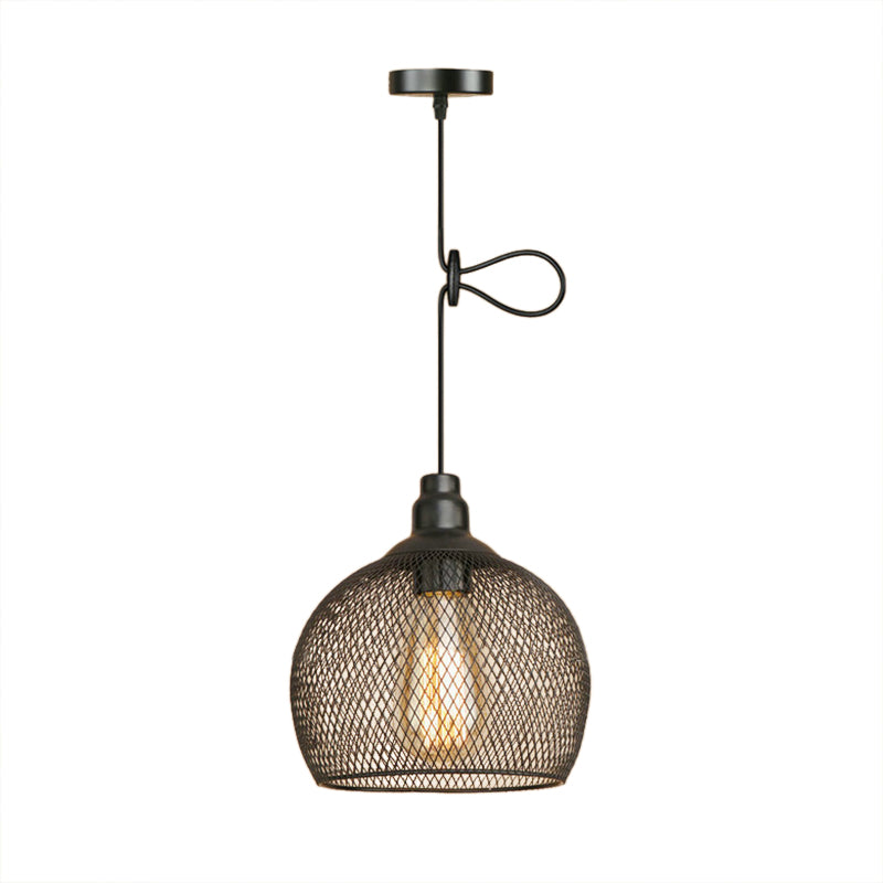 Industrial Black Wire Mesh Pendant Light With Height Adjustable Hanging Lamp For Dining Room