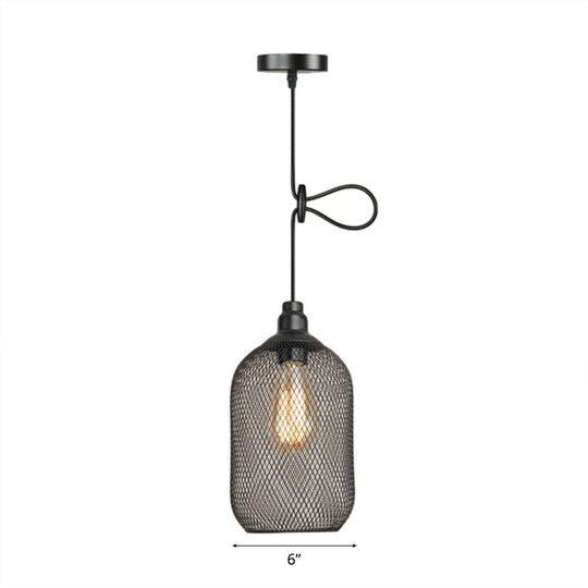 Industrial Black Wire Mesh Pendant Light With Height Adjustable Hanging Lamp For Dining Room