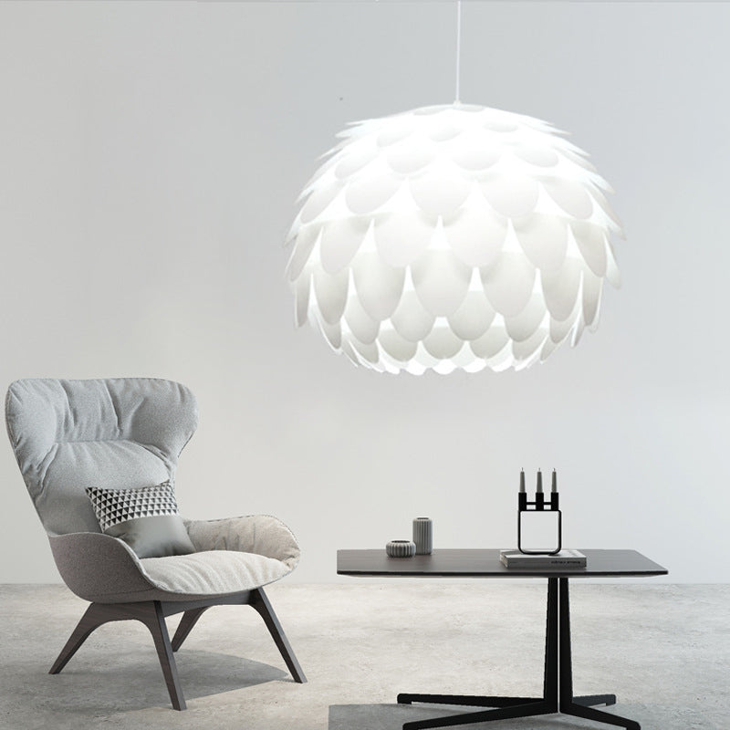 Modern Squama Pendant Light - Arc Deco Design White Plastic Ideal For Bedroom 12/16 Width