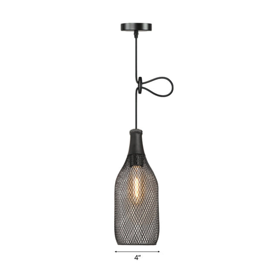 Industrial Wire Mesh Metal Pendant Light - Adjustable Height Black Finish
