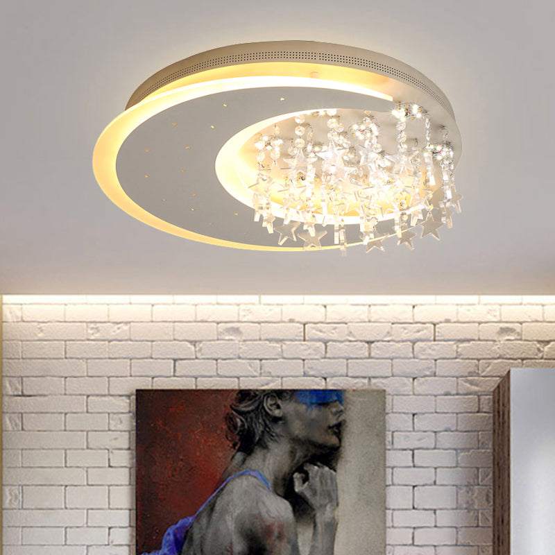 Crystal Deco Led Flushmount Ceiling Light For Kid’s Bedroom - Modern & White