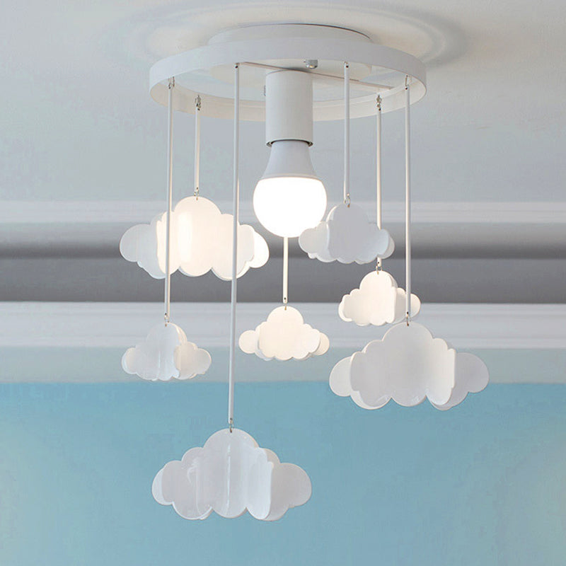 Floating Cloud Ceiling Mount Light - White Metallic Lamp For Baby Room