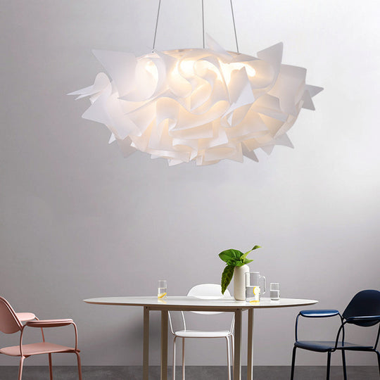 Modern Acrylic Dome Pendant Light - White/Brown 1-Light Ceiling With Flower Design