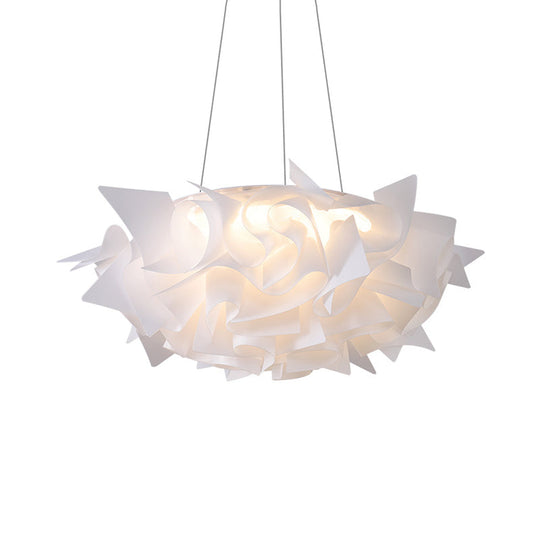 Modern Acrylic Dome Pendant Light - White/Brown 1-Light Ceiling With Flower Design