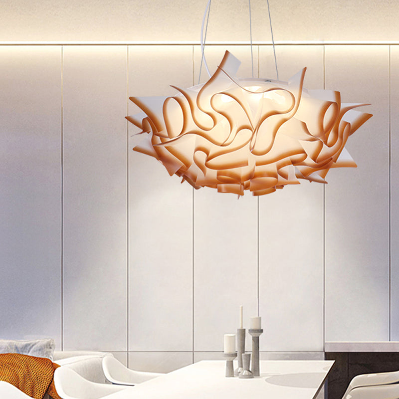 Flower Design Acrylic Dome Pendant Light - Modern Ceiling Fixture In White/Brown Brown