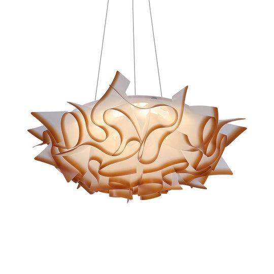 Flower Design Acrylic Dome Pendant Light - Modern Ceiling Fixture In White/Brown