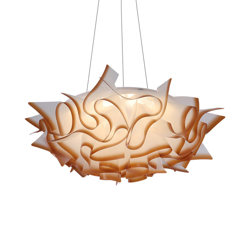 Modern Acrylic Dome Pendant Light - White/Brown 1-Light Ceiling With Flower Design
