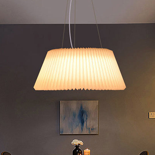 White Plastic Barrel Ceiling Pendant Lamp - Modern 1 Light Restaurant 18’/22.5’ Wide