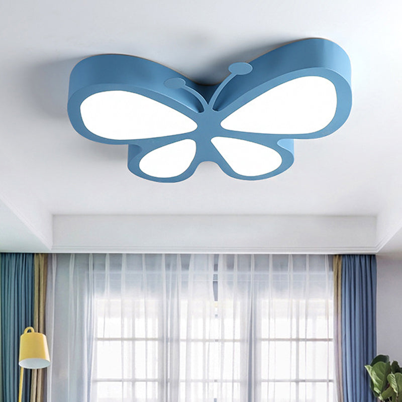 Butterfly Acrylic Metal Led Ceiling Light For Childs Bedroom - Flush Mount Blue