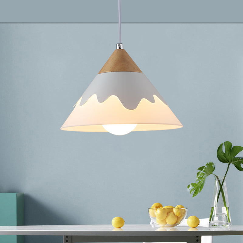 Modern Metal Cone Hanging Pendant Light Fixture | 1-Light White/Gray/Black Ideal For Dining Room