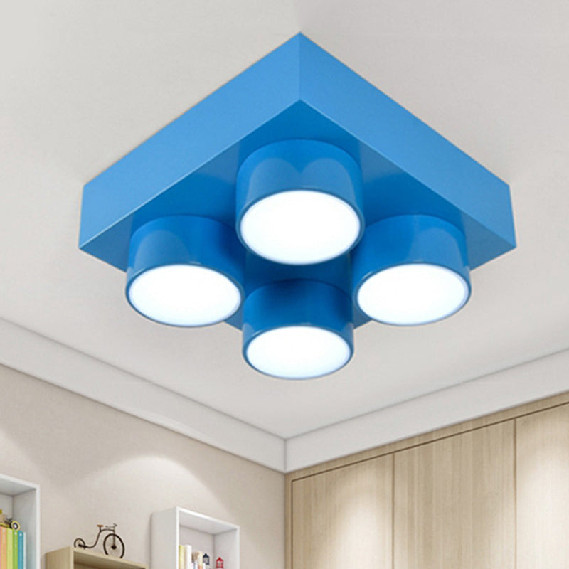 Rectangular Multi-Head Metal Ceiling Lamp For Modern Kitchen Flush Mount Blue / White 16