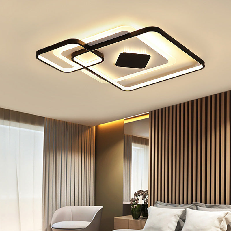 Geometric Metal Led Ceiling Light - Black Flush Mount In White/Warm 16.5’/19.5’/23.5’ Wide
