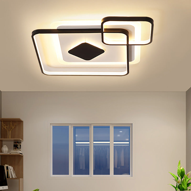 Geometric Metal Led Ceiling Light - Black Flush Mount In White/Warm 16.5’/19.5’/23.5’ Wide