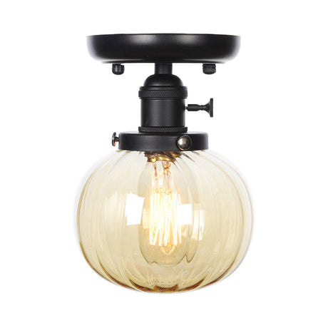 Industrial Black Ceiling Mount Light With Clear/Amber Glass - Perfect For Kitchen