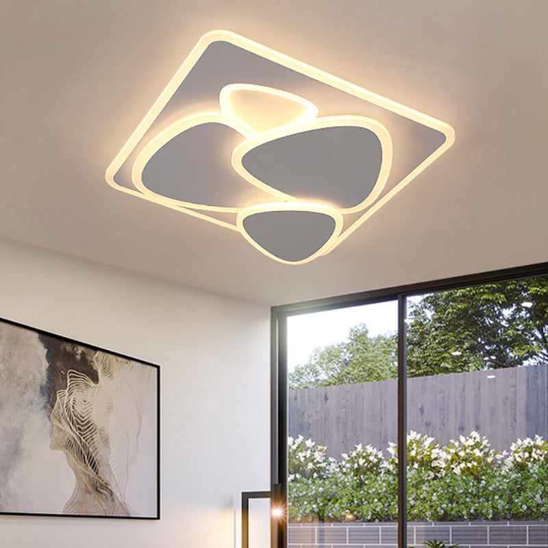 Modern Grey Flush Mount Led Ceiling Light With Overlapping Design In White/Warm - 19.5’/38’ Wide