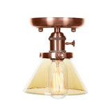 Industrial Weathered Copper Semi Flush Light With Clear/Amber Glass - 1 Cone/Bell Fixture