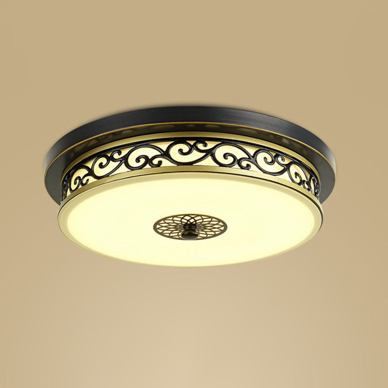 Vintage Frosted Glass Drum Led Ceiling Light - Flush Mount For Living Room