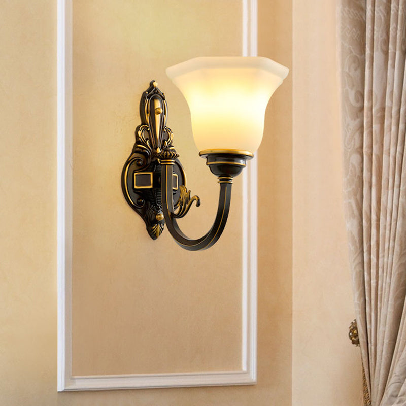 Rustic Brass Wall Lamp With Frost Glass Bell Shade - Ideal For Living Room Lighting