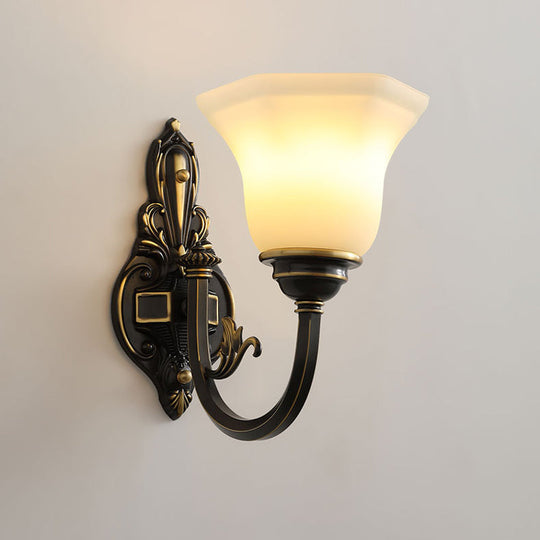 Rustic Brass Wall Lamp With Frost Glass Bell Shade - Ideal For Living Room Lighting