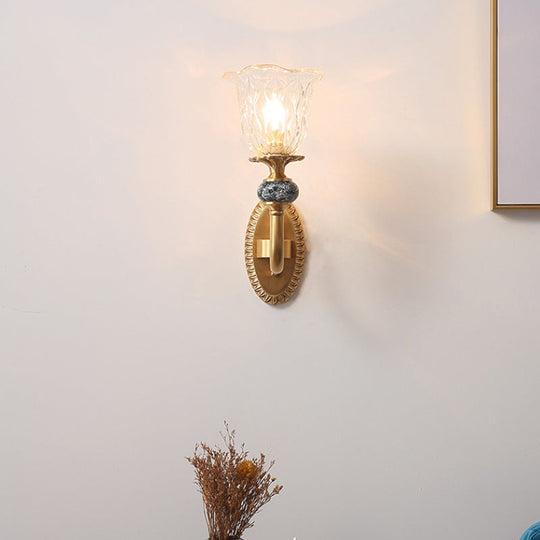 Gold Ripple Glass Wall Light - Ruffled Classic Fixture For Corridor 1 /