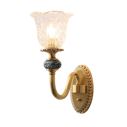 Gold Ripple Glass Wall Light - Ruffled Classic Fixture For Corridor