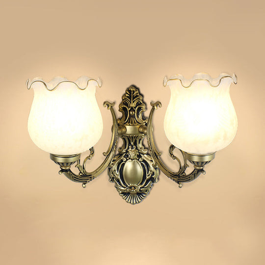 Classic Flower Wall Mount Light With Frost Glass And Ruffle Trim For Corridor