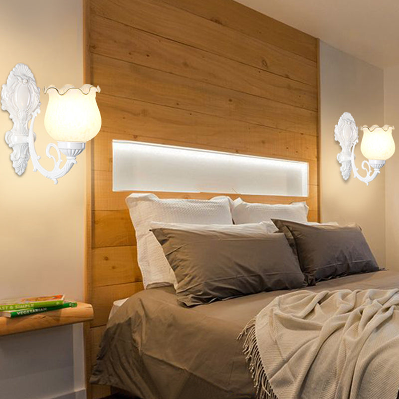 Classic Flower Wall Mount Light With Frost Glass And Ruffle Trim For Corridor 1 / White