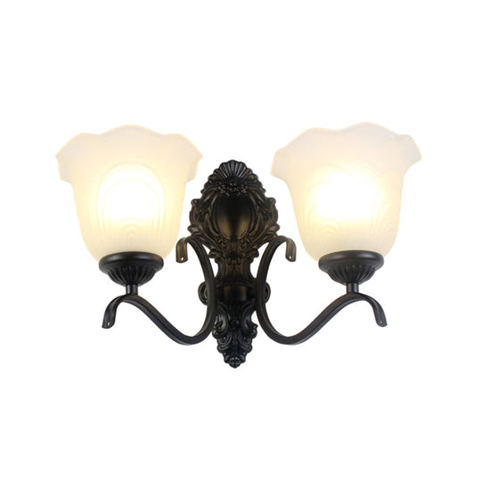 Traditional Black Wall Mount Light With Cream Glass Flared Shape Fixture For Living Room