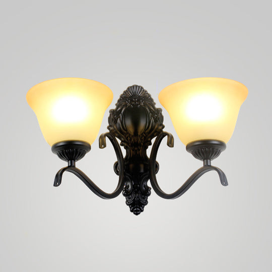 Traditional Black Wall Mount Light With Cream Glass Flared Shape Fixture For Living Room