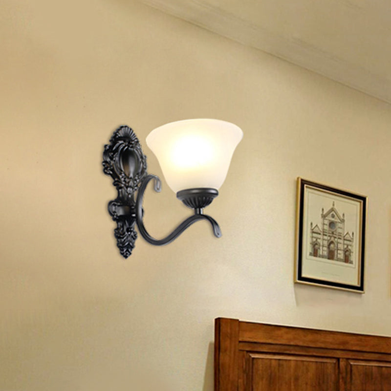 Traditional Black Wall Mount Light With Cream Glass Flared Shape Fixture For Living Room 1 / C