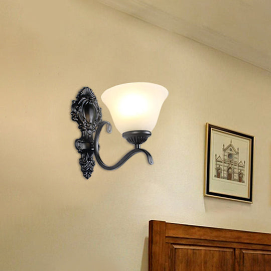 Traditional Black Wall Mount Light With Cream Glass Flared Shape Fixture For Living Room 1 / C