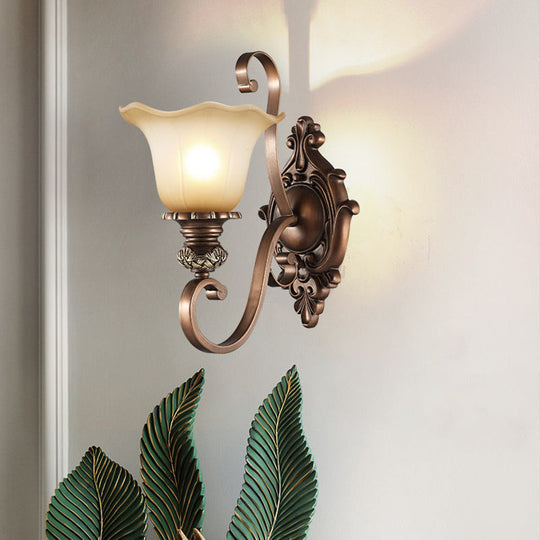 Floral Frosted Glass Wall Light In Classic Brown For Elegant Living Room Lighting 1 /