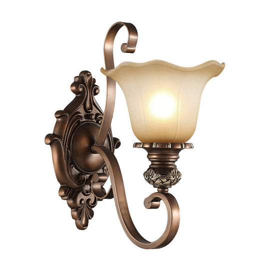 Floral Frosted Glass Wall Light In Classic Brown For Elegant Living Room Lighting