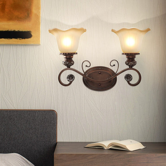 Floral Frosted Glass Wall Light In Classic Brown For Elegant Living Room Lighting 2 /