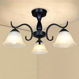 Vintage Opal Glass Semi Flush Mount Chandelier - Black Bell Shaped Ceiling Light For Living Room 3 /
