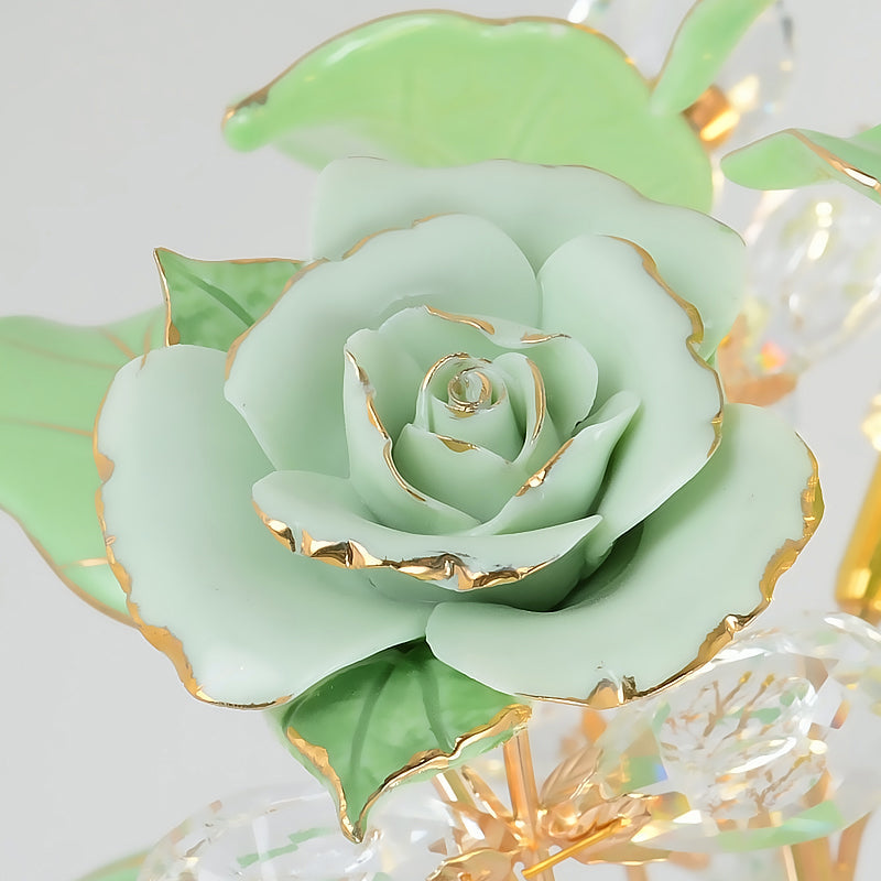 Green Ceramic Rose Led Floor Lamp With Crystal Decor - Elegant Living Room Lighting