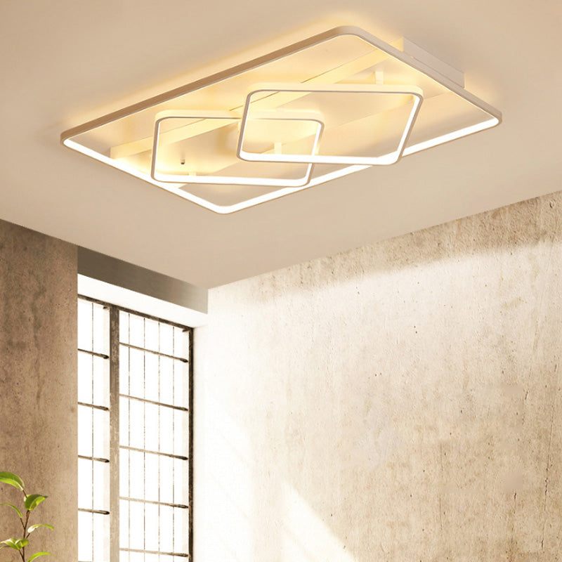 Modern White Geometric Flush Mount Led Ceiling Light Fixture In White/Warm - 34.5’/39’ Wide